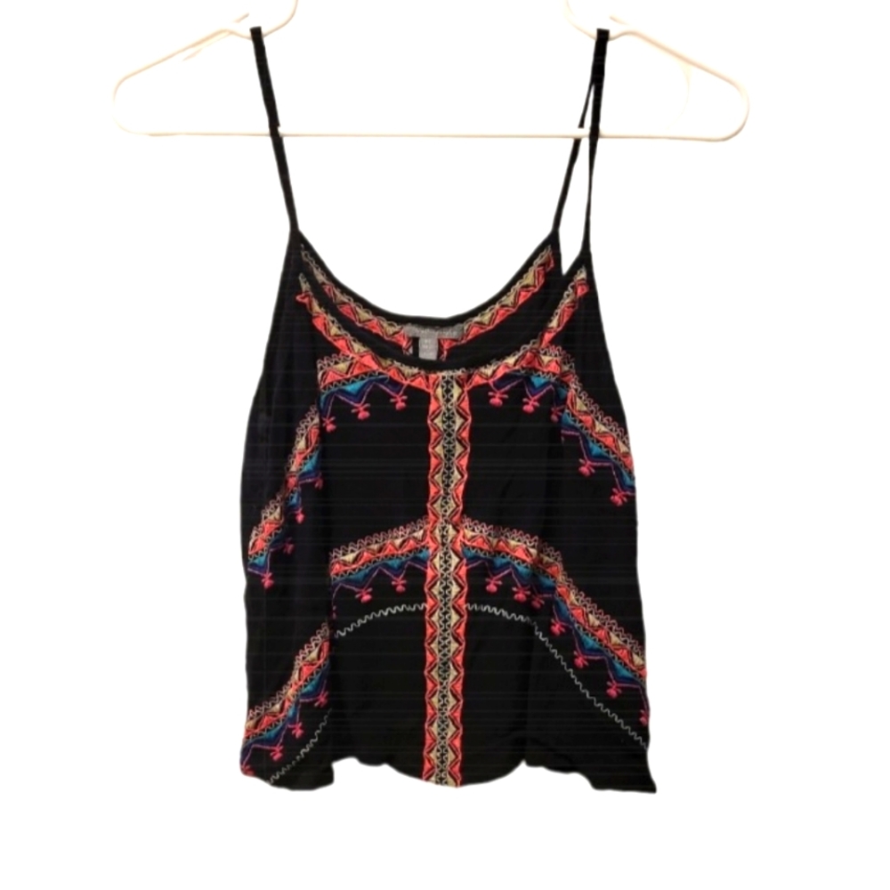 Charlotte Russe Boho Cami Tank Open‎ Back and Festive Embroidered Neon Colors